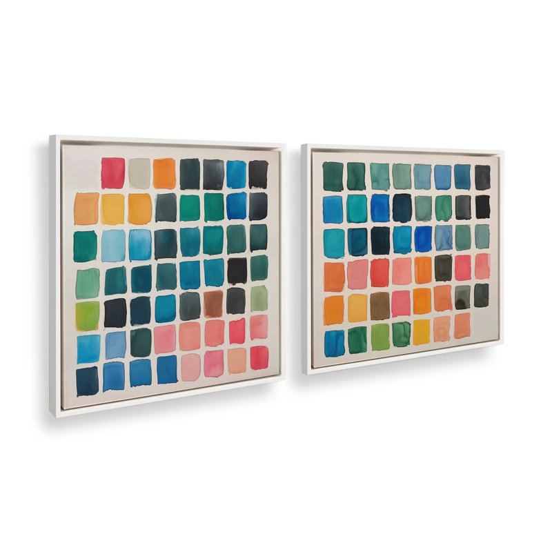 Ensemble de 2 imprimés Spectrum Grid, 32 po x 32 po, Cadre flottant blanc opaque