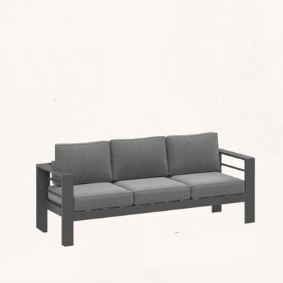 75 All-Weather Metal 3-Seat Patio Sofa with Gray Cushions