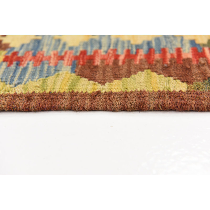 Tapis de zone en laine brun/beige/rouge/vert 3 pi 6 po x 5 pi 2 po one-of-kind-noué la main Doorfield