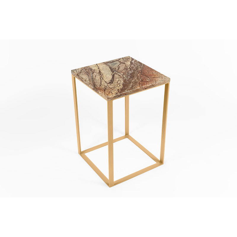 Akmal Granite Top Frame Square Side Table, Golden