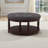 Large Round Upholstered Tufted Linen Ottoman Coffee Table, Large Footrest Ottoman with Wood Shelf Storage- Dark Gray-584048002