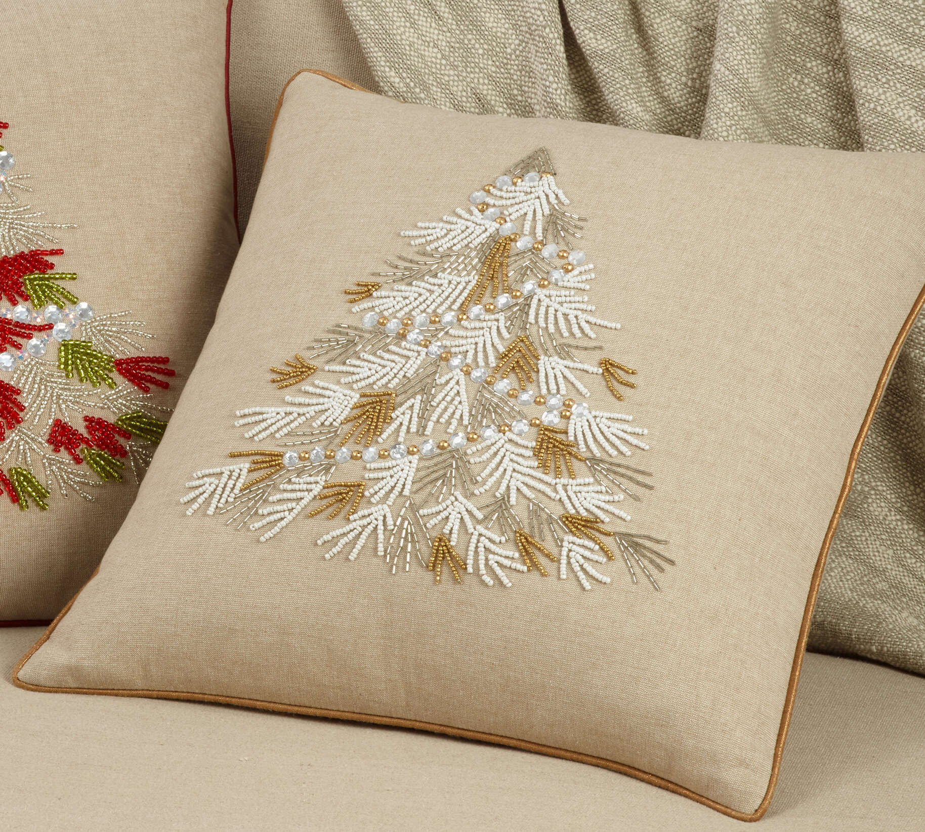 Melrose Beaded Joy and Noel Holiday Pillow (Set of 2)