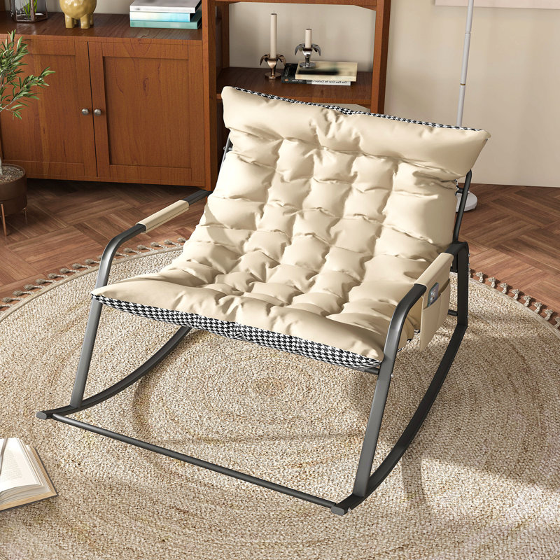 Chaise berçante avec fauteuil coulissant inclinable rembourré en cuir technique, Blanc cassé