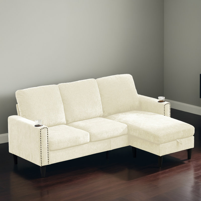 Canapé modulaire réversible en L 2 pièces pour le salon, Chenille blanc cassé