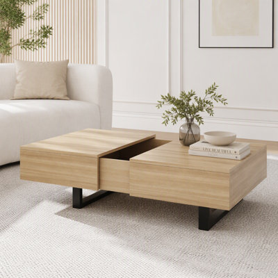 Table basse à plateau coulissant avec rangement dissimulé