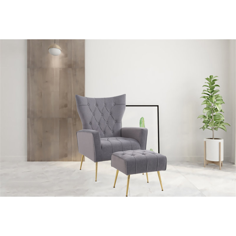 Fauteuil en velours capitonné l 28,4 po, Velours gris