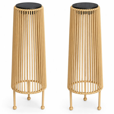 Lampe sur pied d'extérieur à énergie solaire en rotin avec lumière DEL, lanterne de patio tissée pour le jardin et le porche
