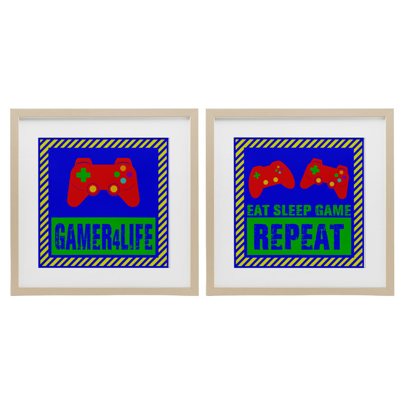 «Gamer Quotes with Stripes», ensemble de 2 impressions encadrées sous verre, conception de Marcus Prime, H 13 po x l 13 po