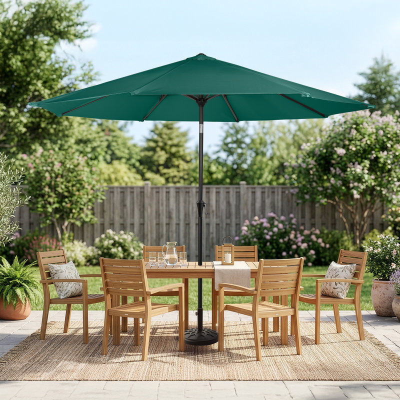 Parasol de patio rond de 9 pi avec base lestée de 19 lb - Inclinaison automatique, manivelle facile, parasol d'extérieur à auvent ventilé pour abat-jour - pour terrasse, balcon, porche, cour ou piscine de Pure Garden (vert)