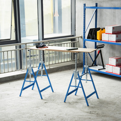 Set of 2 Adjustable Telescopic Builders Trestles, Folding Steel Sawhorses for DIY and Carpentry