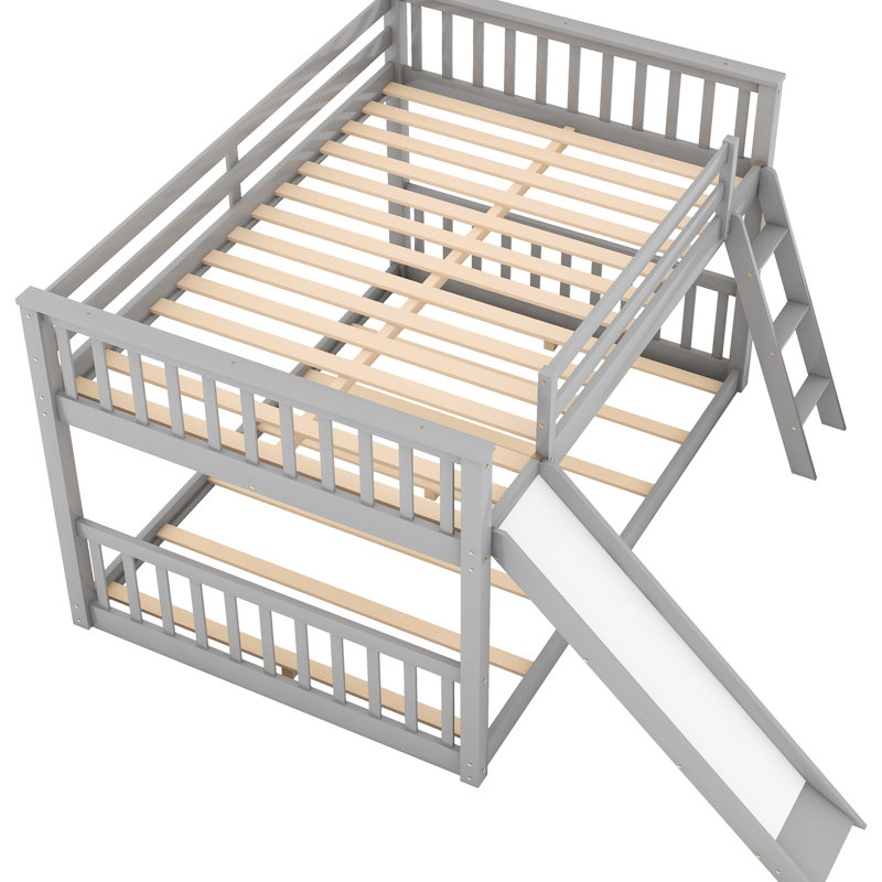Full Over Bunk Bed, Gray - With Foldable And Removable Slide Construction Bed Detachable ,, Gray