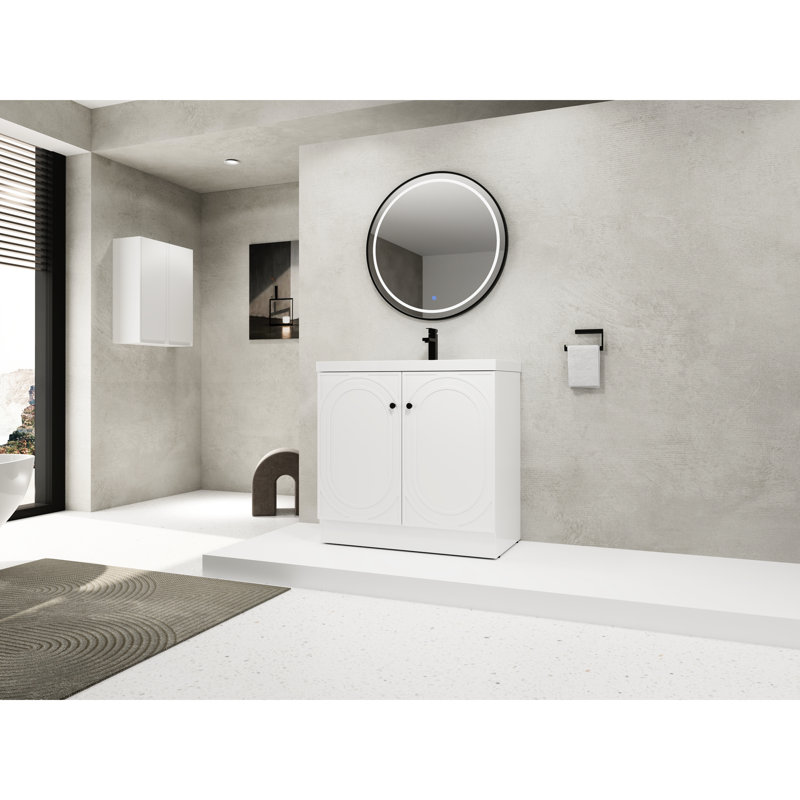 White Resin Basin Bathroom Dresser 36" Freestanding With Soft-Close Door - Modern Style Vanity & Cabinet Appeal, White, 36"