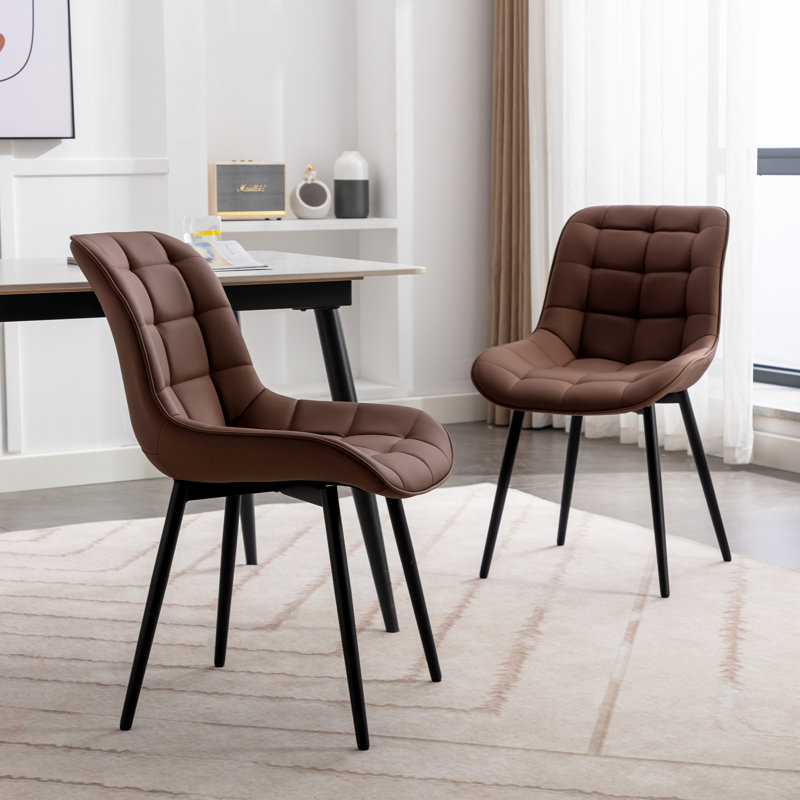 Seferina Leather Dining Chairs Set of 2 – Modern Upholstered Kitchen Side Chairs with Sturdy Metal Legs, Mid-Century Design for Dining Room, Restaurant & Office