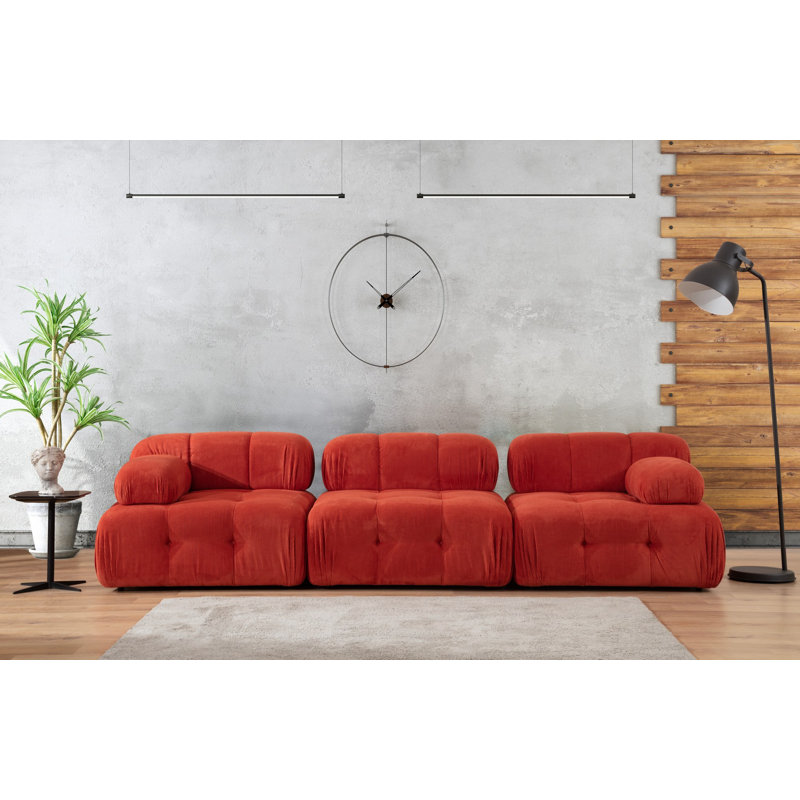 Élégant canapé 3 places, tissu rouge, 118 x 39,4 x 31,5 pouces | Structure en bois de hêtre et en bois aggloméré, 100% polyester, 28 couches de mousse pour plus de confort | Nettoyage à sec, coussins fixes, conception moderne avec mécanisme de changement de vitesse