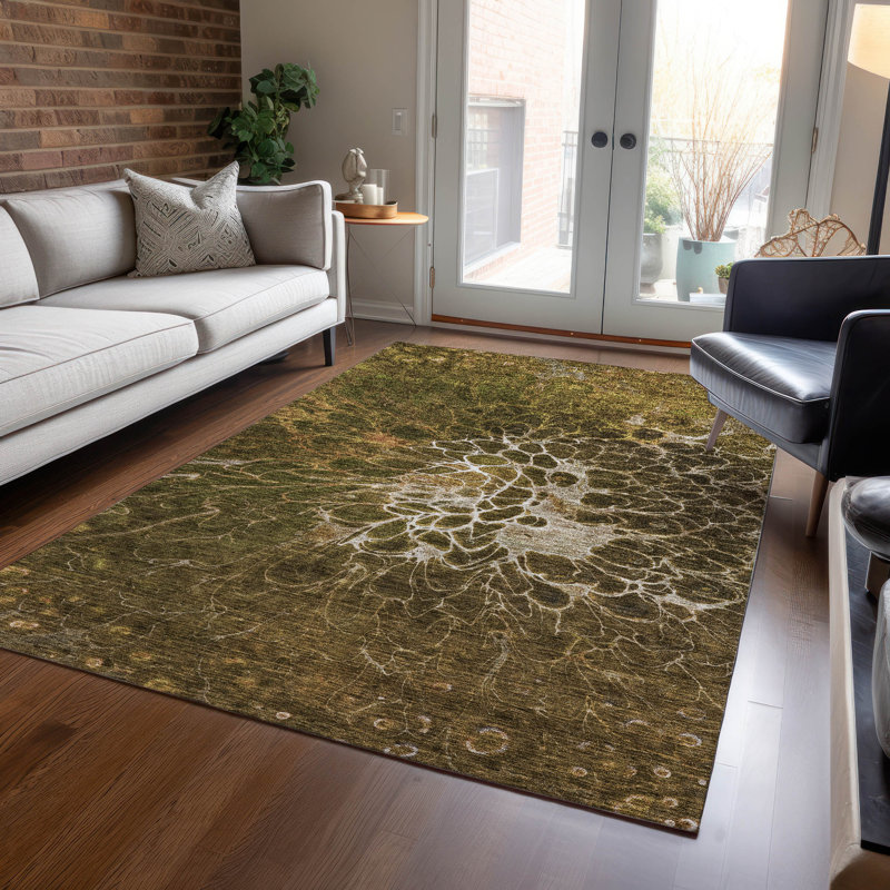 Tapis intérieur / extérieur en polyester tissé à la machine Raenee, Rectangle 2 pi 6 po x 3 pi 10 po