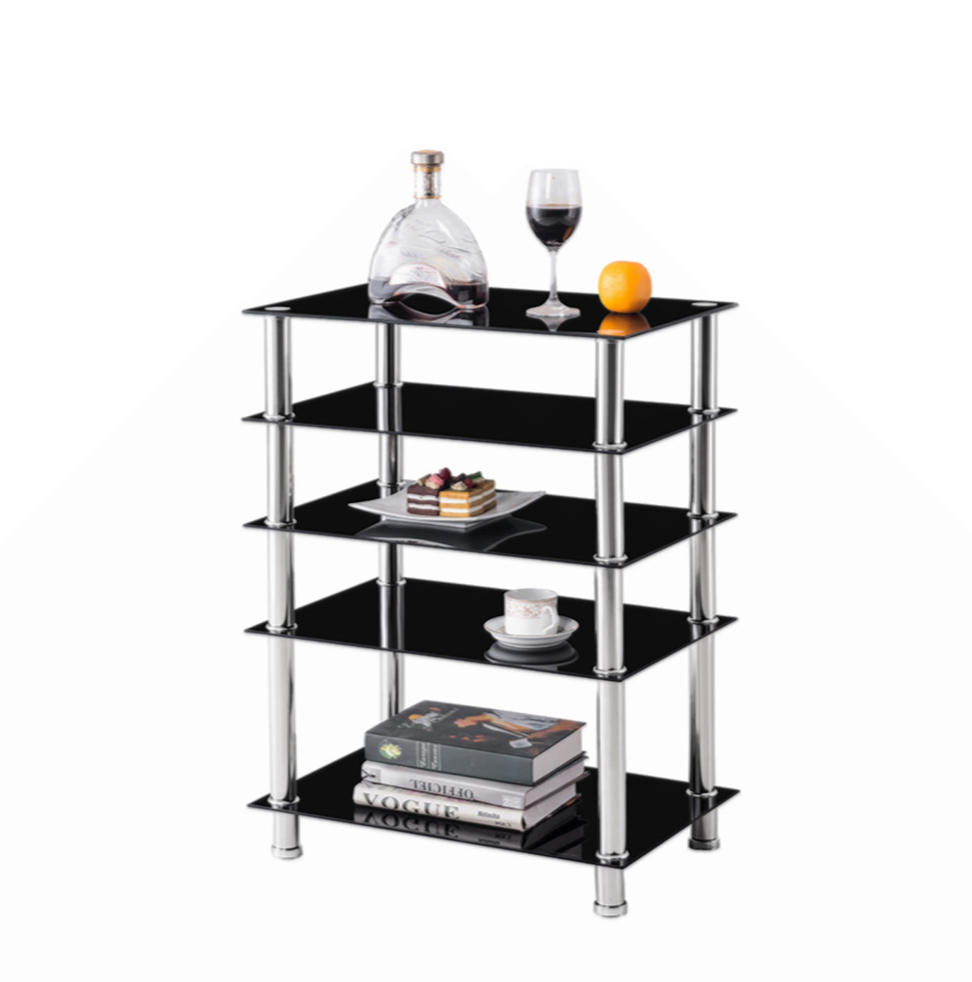 George Oliver 5-Tier Tempered Glass Side Table Stainless Steel Frame ...