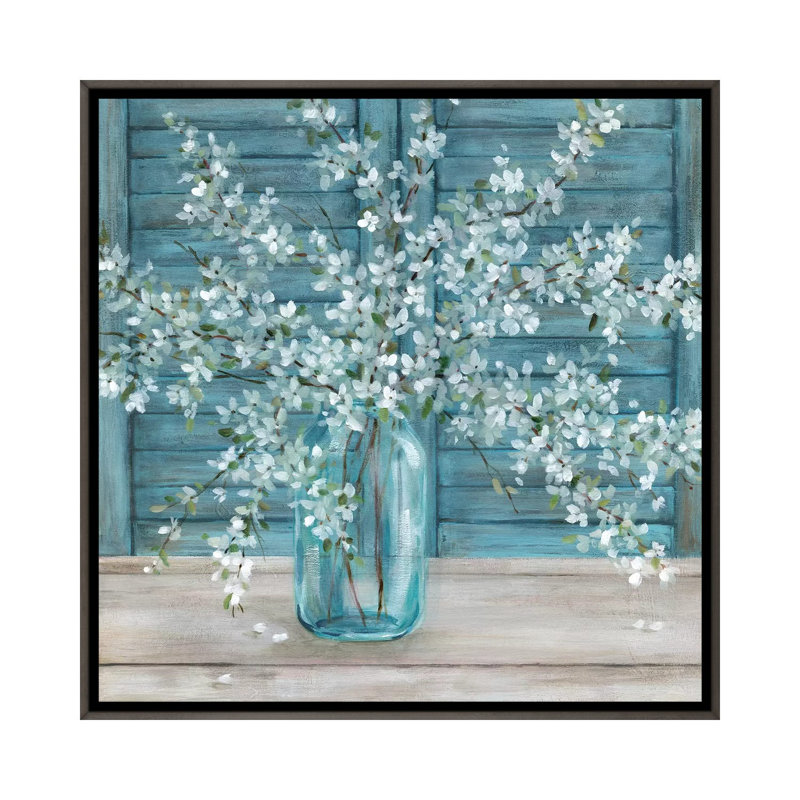 Shutter Blossoms par Carol Robinson - reproduction, H 37 po x l 37 po x P 1,5 po, Toile encadrée de bois rustique foncé