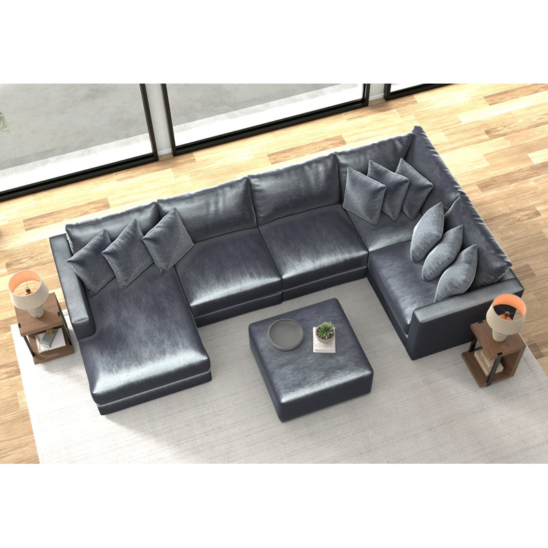 Nyrie 5-piece Modular Sectional And 1 Included Cocktail Ottoman, Blue/Gray Polyester, Right Hand Facing