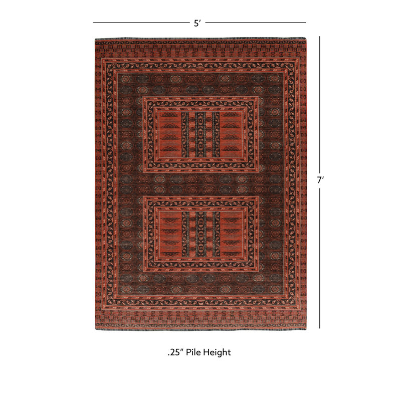 Conor-John Red And Black Accent Rug, Rectangle 5' x 7'