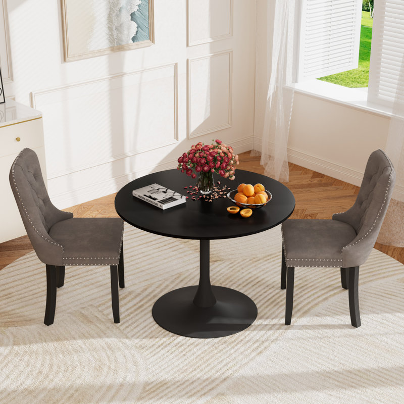 Round Pedestal Dining Set with 2 chairs, Black/Black, Gray