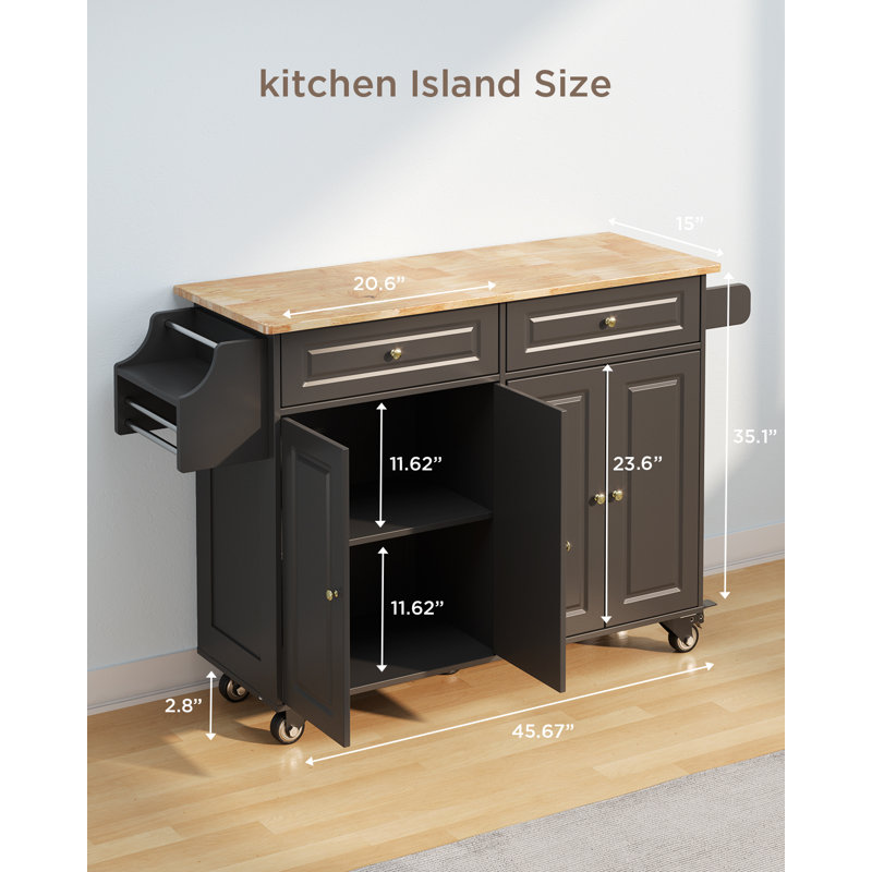 Solid Wood Kitchen Island, Black Base/Brown Counter