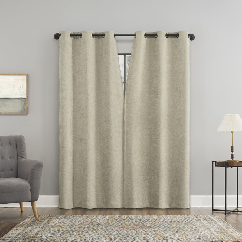 Sun Zero Isidora Velvet Magnetic Closure 100% Blackout Grommet Curtain Panel, Beige, 40" W x 84" L