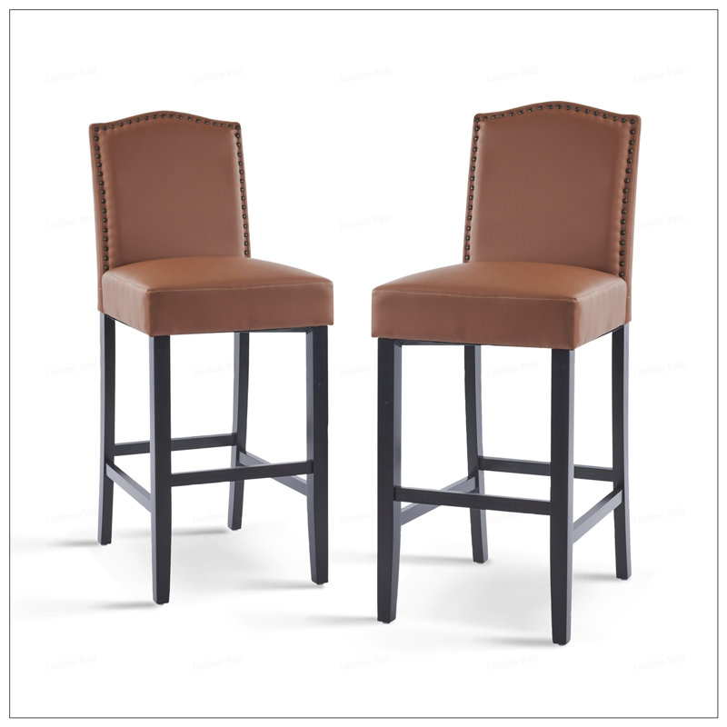 2 tabourets de bar en polyuréthane à hauteur de comptoir avec pieds en bois d'hévéa