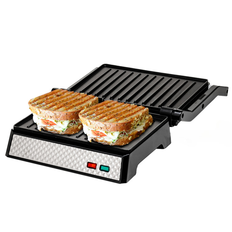 Ovente Electric Panini Press Grill and Sandwich Maker with Nonstick Coated Plates, Silver GP0540BR