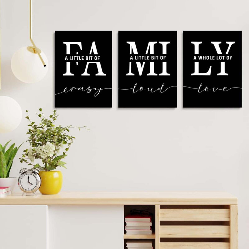 3 Piece Wrapped Canvas Print, Black