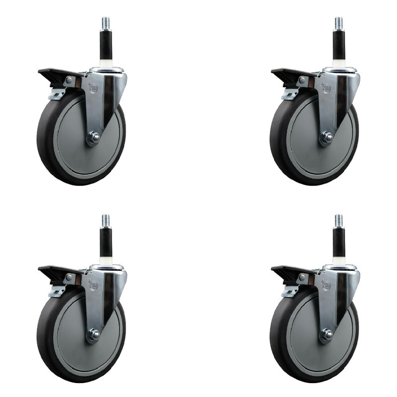 Ensemble de roulettes extensibles en caoutchouc thermoplastique pivotant 7/8 pouces avec frein SCC