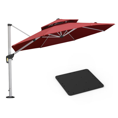 Parasol rond 11 pi avec comptoir et base en tôle d'acier Yumalay, rouge