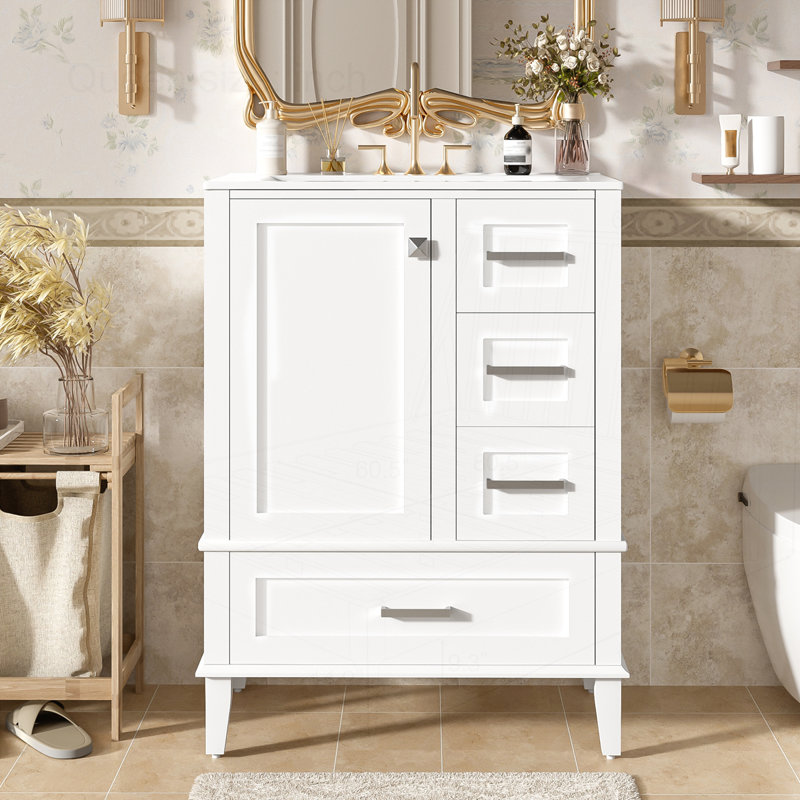 Meuble-lavabo 24,8 po avec lavabo en céramique, Blanc
