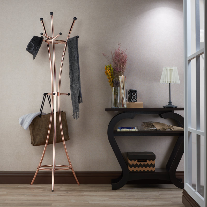 Freestanding 10 - Hook Coat Rack, Rose Gold