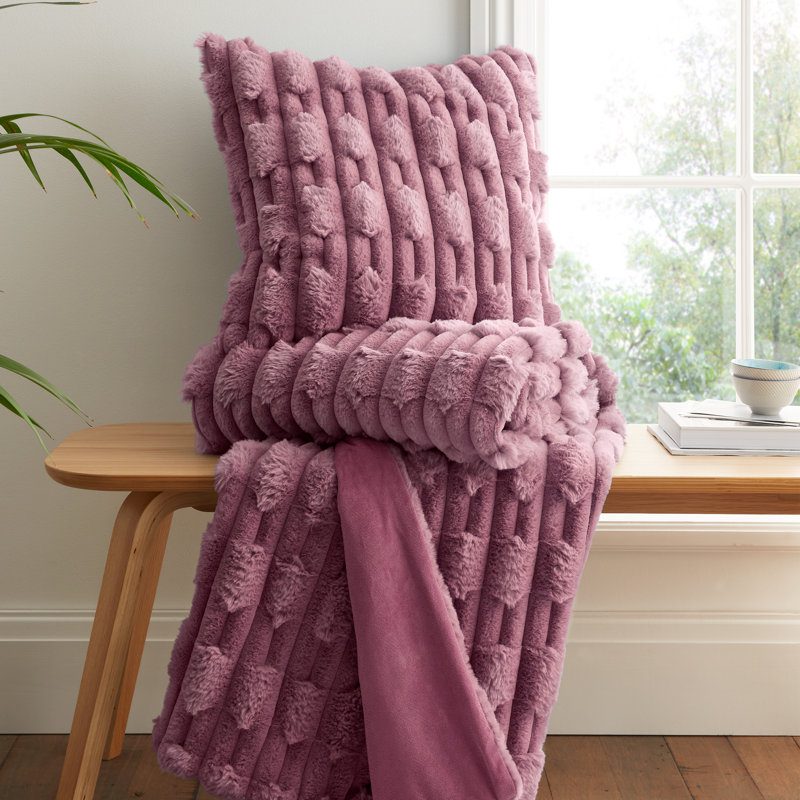 Carved Faux Fur Blanket Throw, Pink