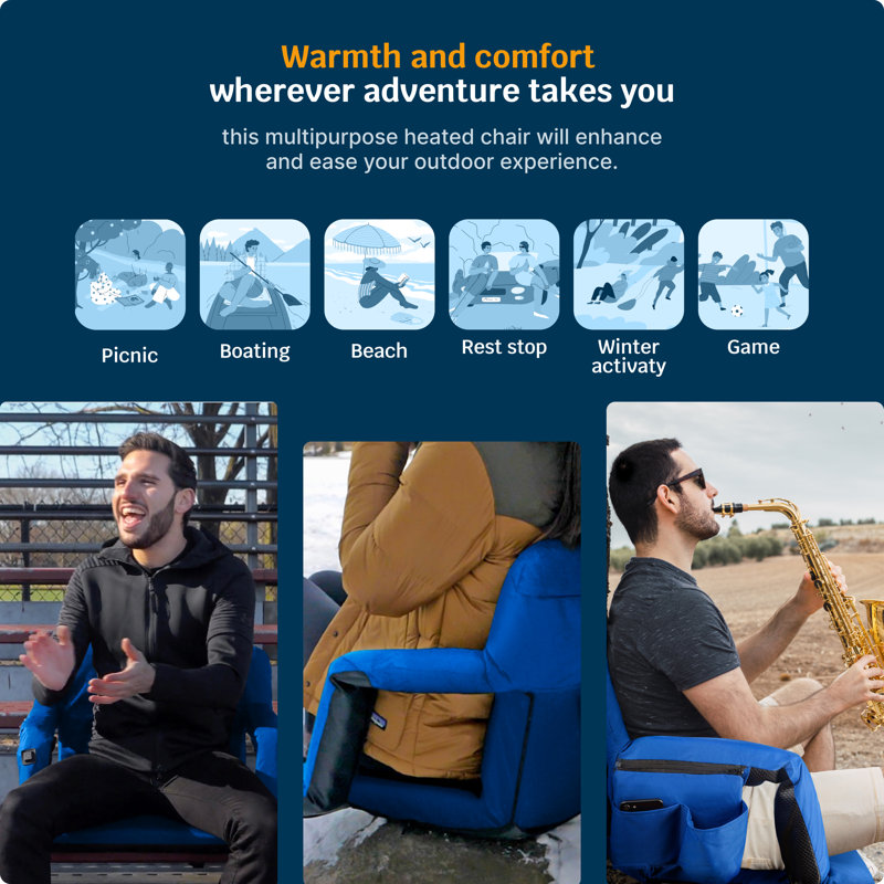 21" Royal Blue Heated Reclining Stadium Seat with Armrests