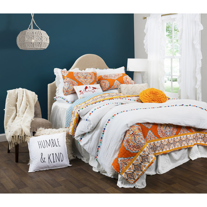 Harley Reversible Blue and Tangerine Microfiber Full Quilt Set