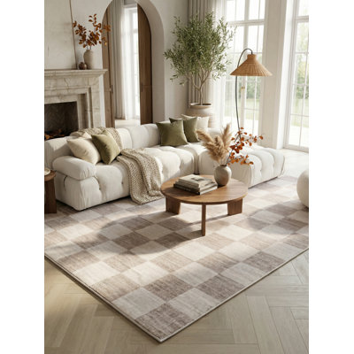 Rug Branch Emil 5' x 8' (5'3" x 7'7") Beige/Brown Checkered Area Rug, Contemporary, Medium Pile, Stain-Resistant Carpet - Living Room, Bedroom, Dining Room, and Kitchen