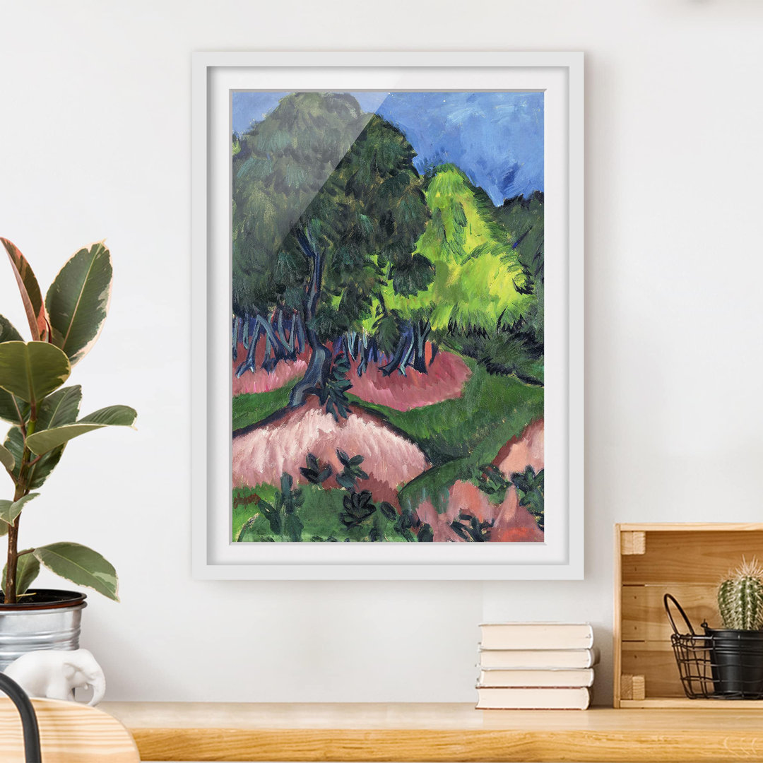 Gerahmtes Papierbild Landschaft mit Kastanienbaum