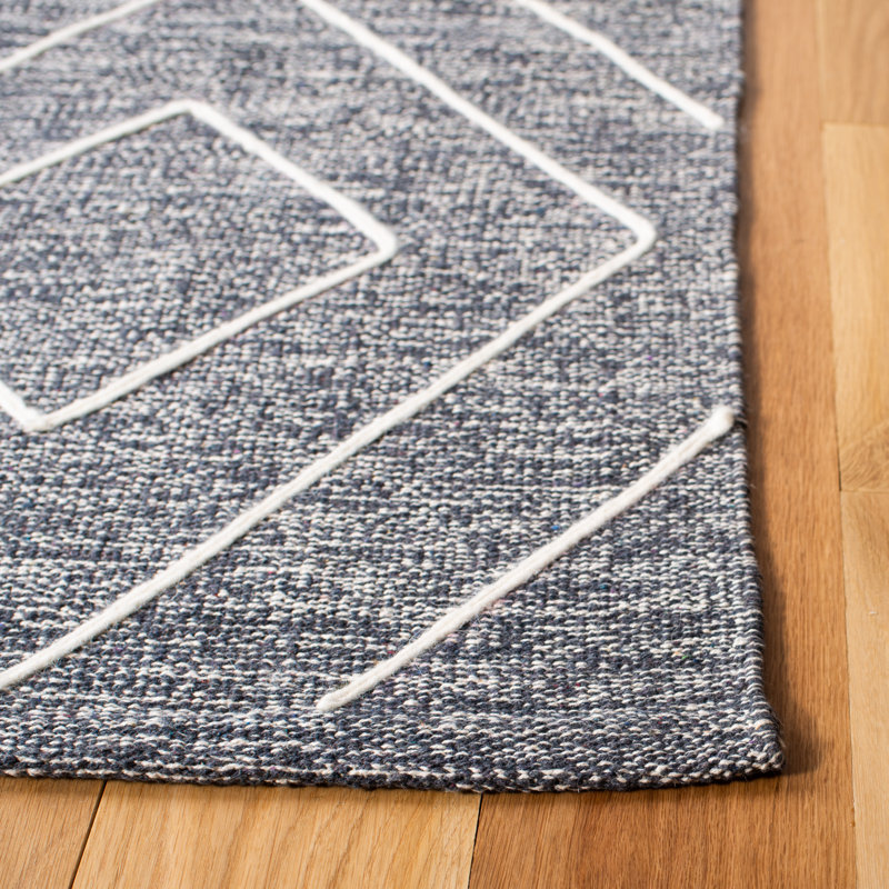 Tapis gris foncé en laine / coton à tissage plat Adcock, Rectangle de 5 pi x 8 pi