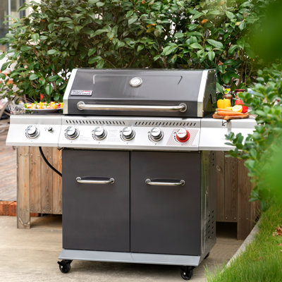 Royal Gourmet 5-Burner Gas Grill with Sear Burner & Side Burner, 64,000 BTU Gas Grill, Grey