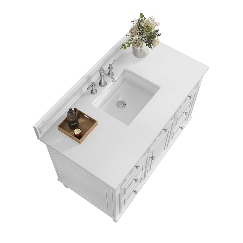 Lorelai 48'' W Single Vanity, Bright White, White Zeus Quartz, 8" Widespread