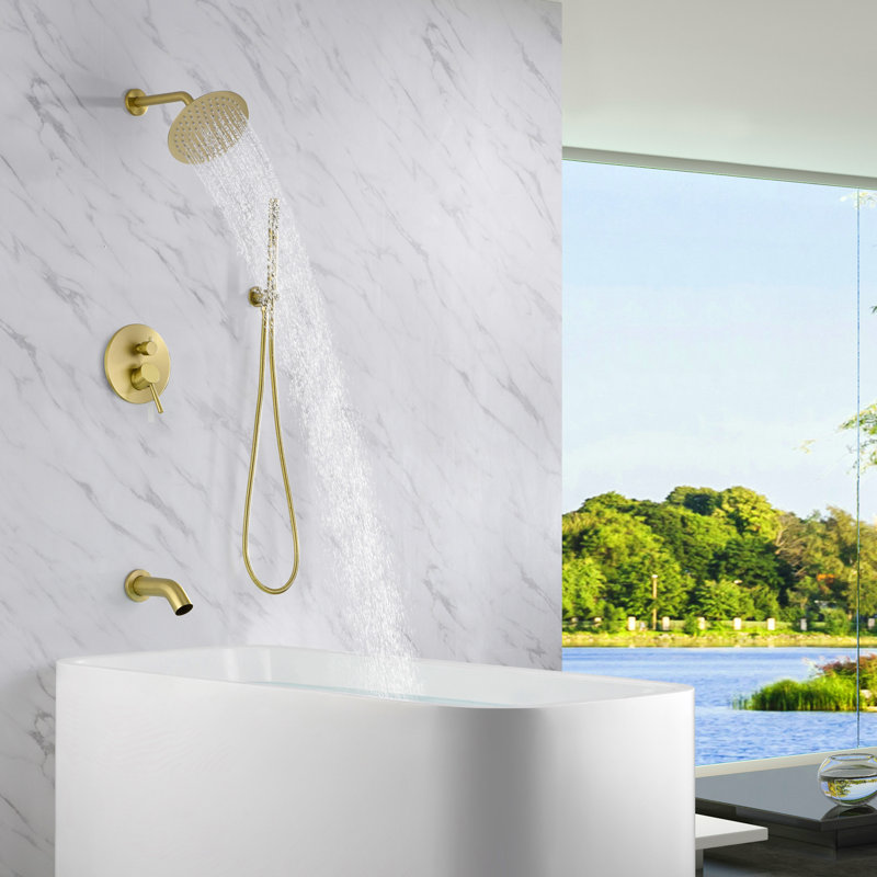 Complete Shower System with Rough in-Valve, Brushed Gold