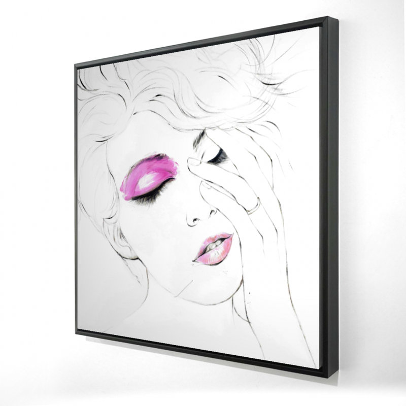Toile de maquillage rose | Cadre mural blanc pour décoration intérieure, H 25,25 po x l 25,25 po
