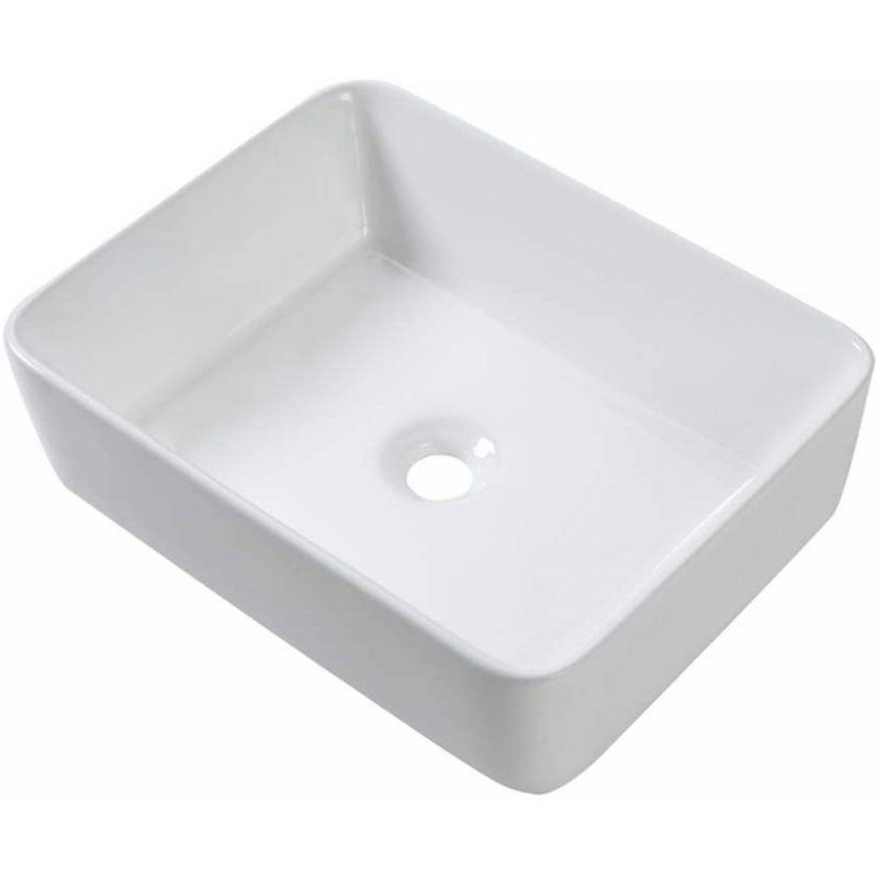 Myhomekeepers 15'' White Ceramic Rectangular Bathroom Sink with Faucet, Matte Black