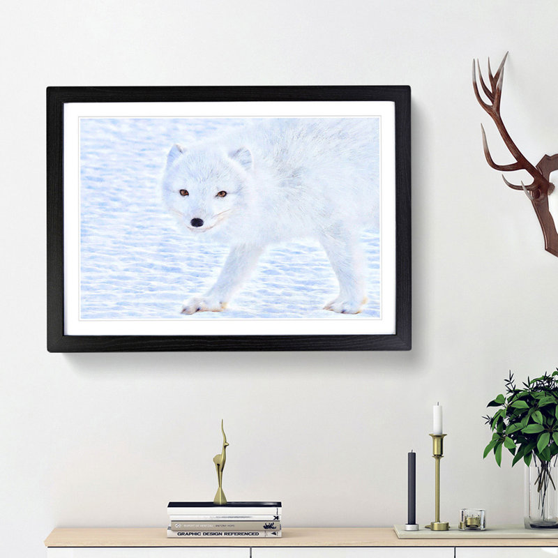 Winter Fox - Picture Frame Painting Print, 62cm H x 87cm W x 2cm D, Black Framed
