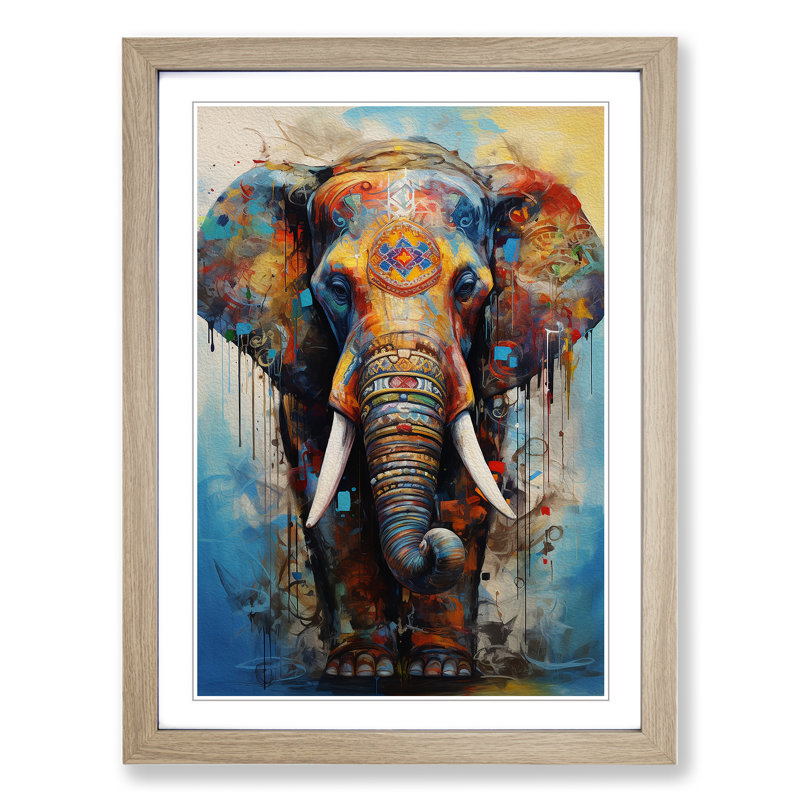 Elephant Informel - Framed Print, 34" H x 25" W x 2" D, Oak