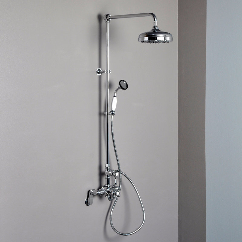 Exposed Thermostatic Shower System 48" Wall Mounted with 1.75GPM Lever/Cross Handles, Chrome