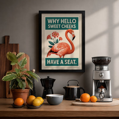 Flamingo Welcome Retro - Framed Print