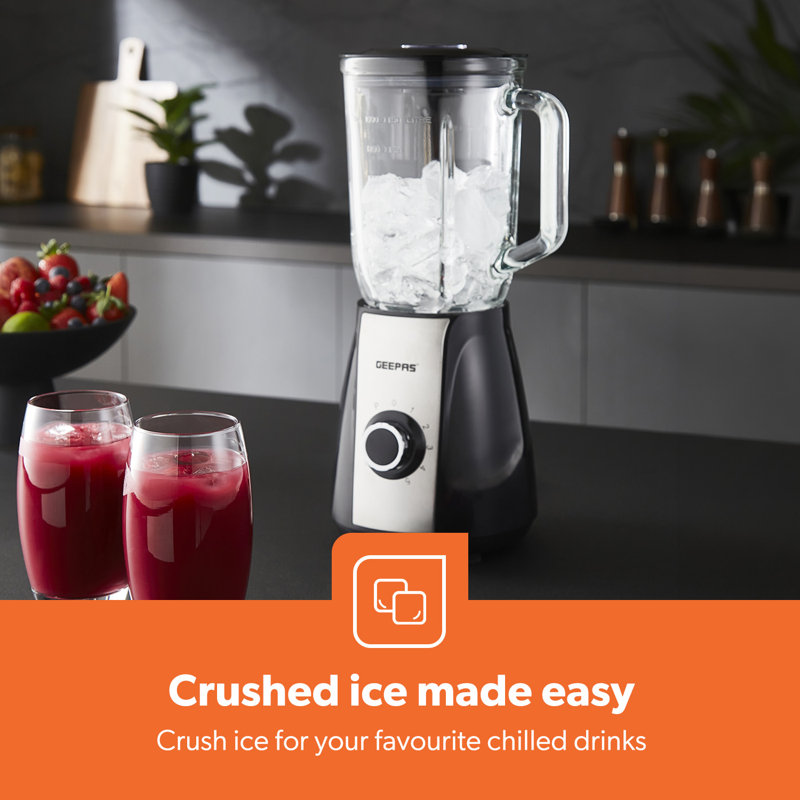 GEEPAS Electric Blender Smoothie Maker, 700W | Glass Jug Blender with Ice Crusher Stainless Steel Blades | 2 Speed Control with Pulse Function| 1.5L Glass Jar | Smoothie Milkshake Maker
