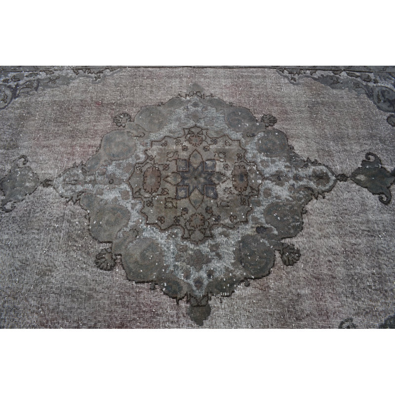 Tapis décoratif en laine de conception unique noué à la main gris 7 pi x 11 pi 2 po Saz